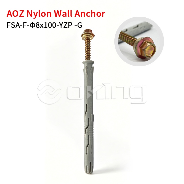 AOZ Желтый цинк M8x100 Винт Torx с шестигранной головкой и серым нейлоновым настенным анкером для навесной и наружной установки